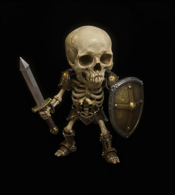 High-definition skeleton warrior game asset after upscaling